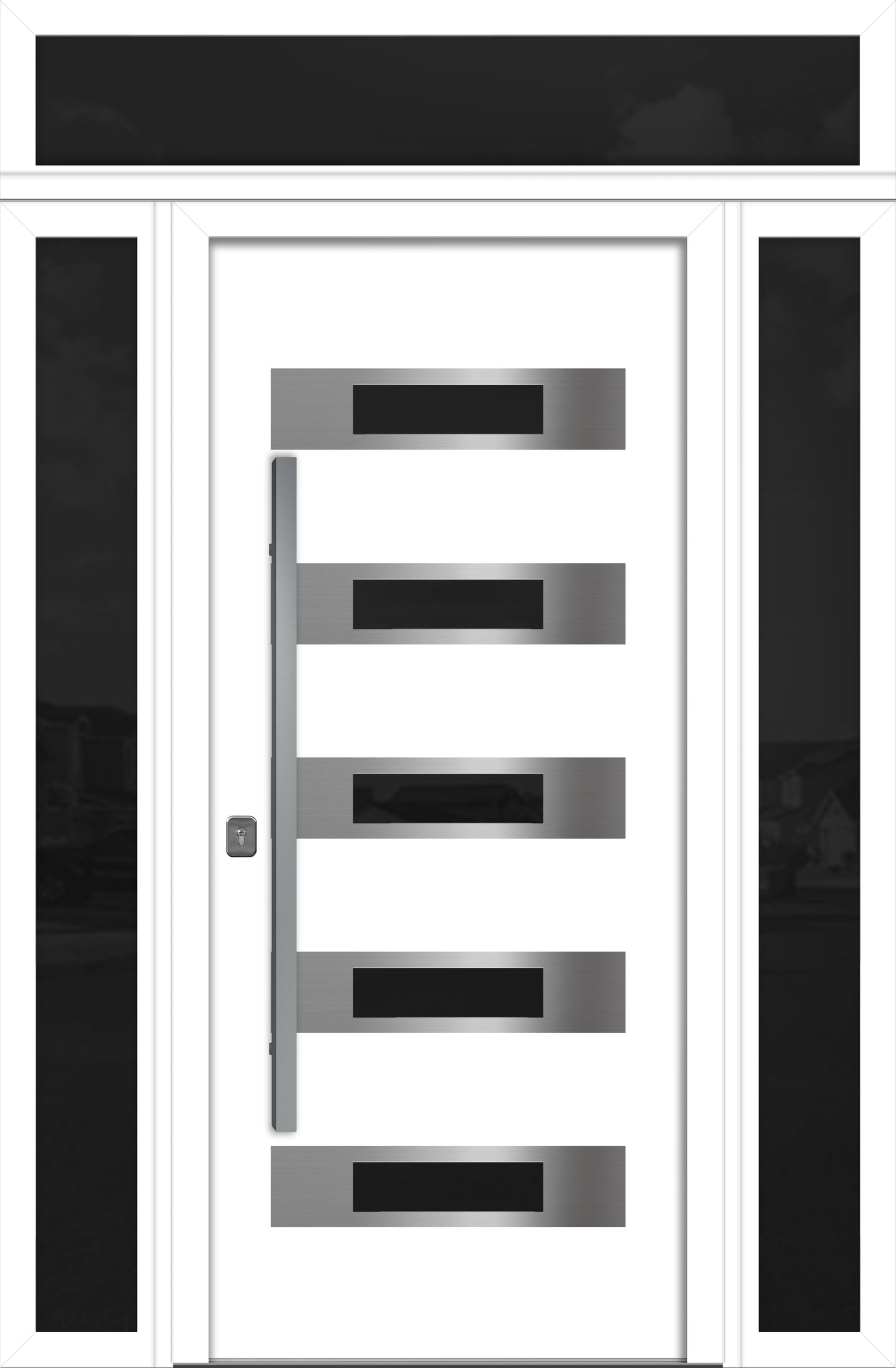 Nova Inox S5 Modern Exterior Single Door 36x80 with 2 Sidelight and Transom - Unit 62x95 1/2 - White - Doors and Beyond