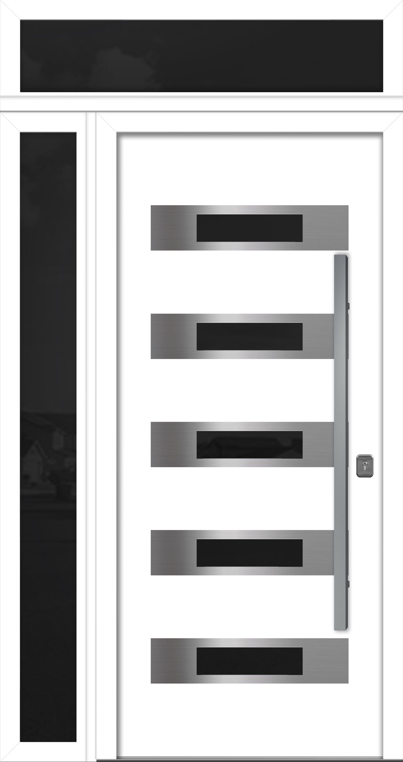 Nova Inox S5 Modern Exterior Single Door 36x80 with Sidelight and Transom - Unit 50x95 1/2 - White - Doors and Beyond