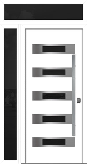 Nova Inox S5 Modern Exterior Single Door 36x80 with Sidelight and Transom - Unit 50x95 1/2 - White - Doors and Beyond
