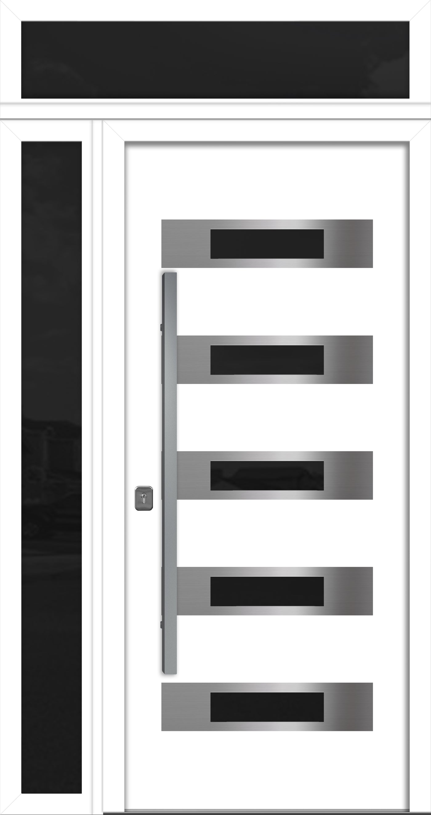 Nova Inox S5 Modern Exterior Single Door 36x80 with Sidelight and Transom - Unit 50x95 1/2 - White - Doors and Beyond