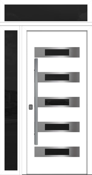 Nova Inox S5 Modern Exterior Single Door 36x80 with Sidelight and Transom - Unit 50x95 1/2 - White - Doors and Beyond