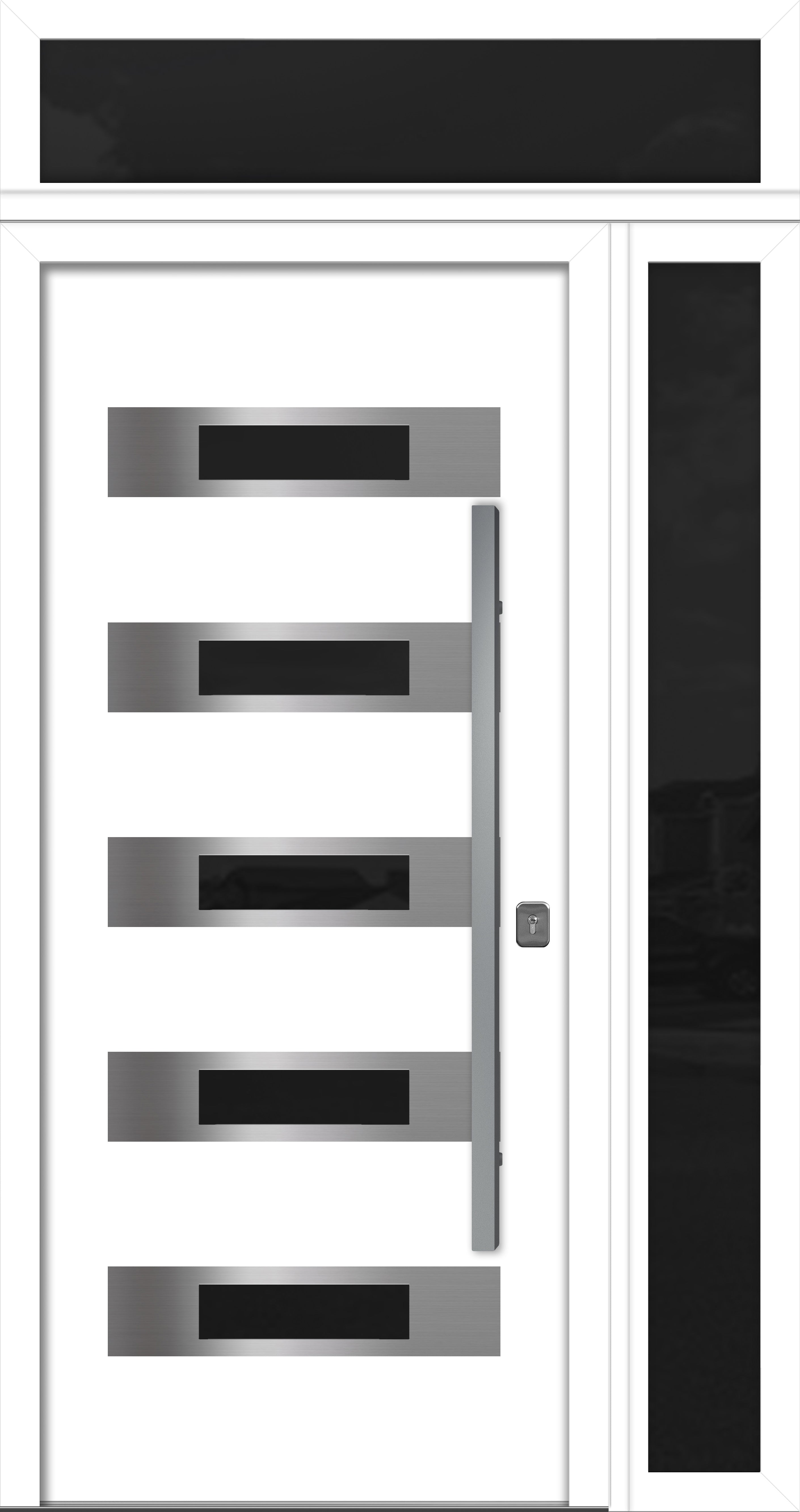 Nova Inox S5 Modern Exterior Single Door 36x80 with Sidelight and Transom - Unit 50x95 1/2 - White