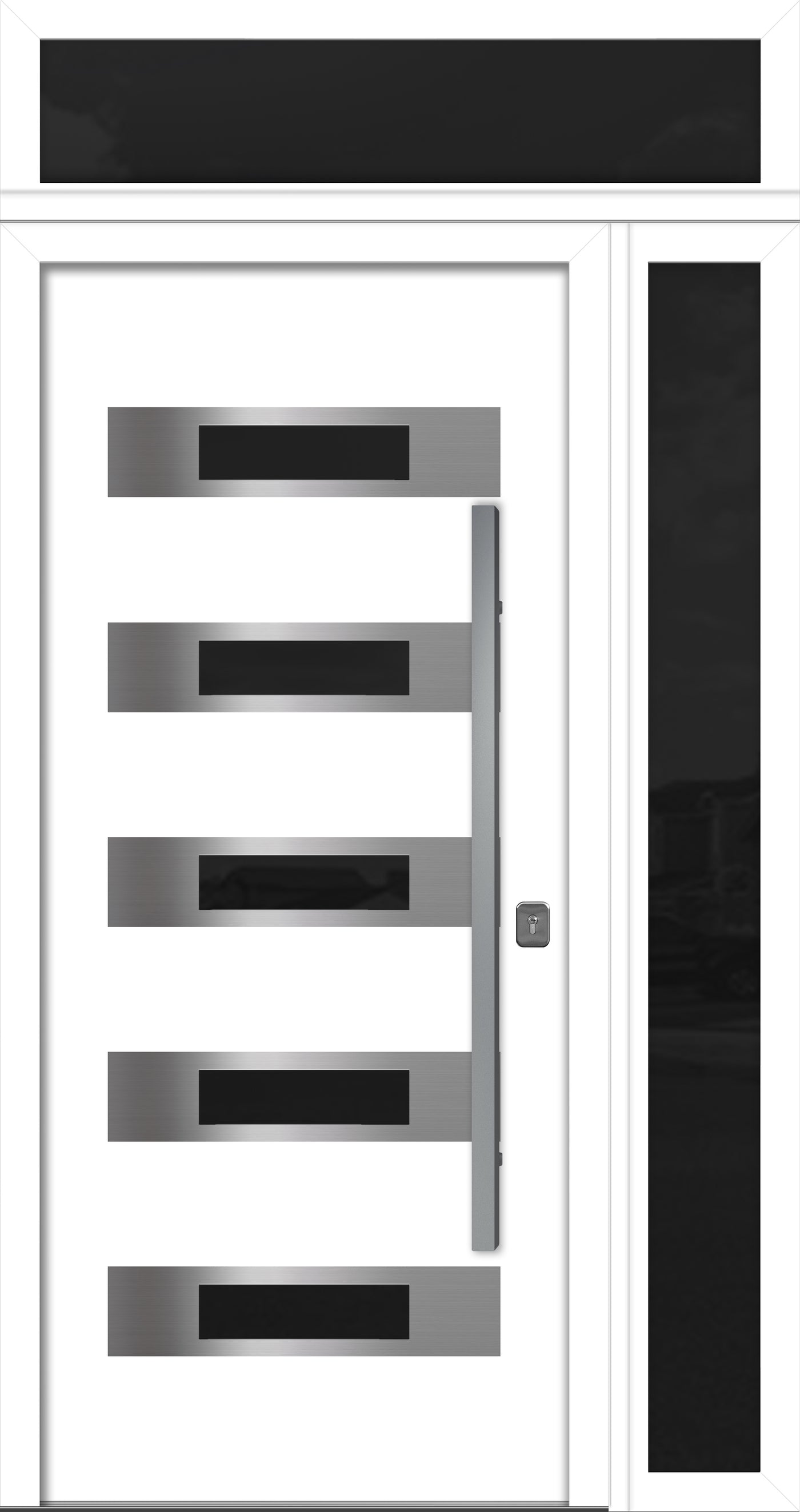 Nova Inox S5 Modern Exterior Single Door 36x80 with Sidelight and Transom - Unit 50x95 1/2 - White - Doors and Beyond