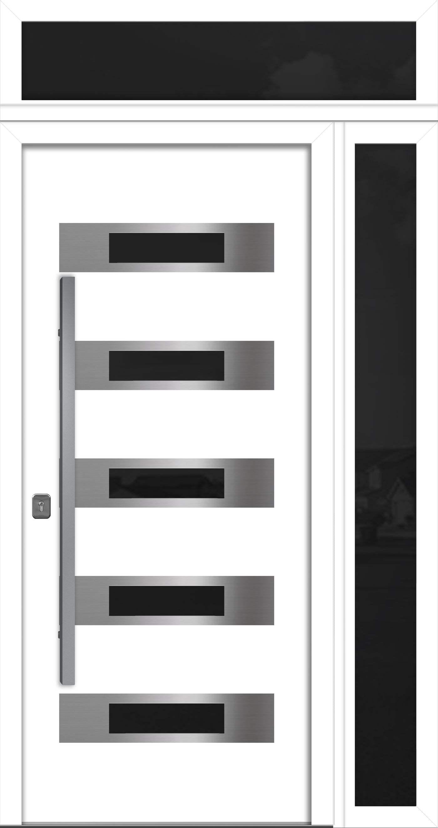 Nova Inox S5 Modern Exterior Single Door 36x80 with Sidelight and Transom - Unit 50x95 1/2 - White - Doors and Beyond