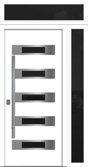 Nova Inox S5 Modern Exterior Single Door 36x80 with Sidelight and Transom - Unit 50x95 1/2 - White - Doors and Beyond