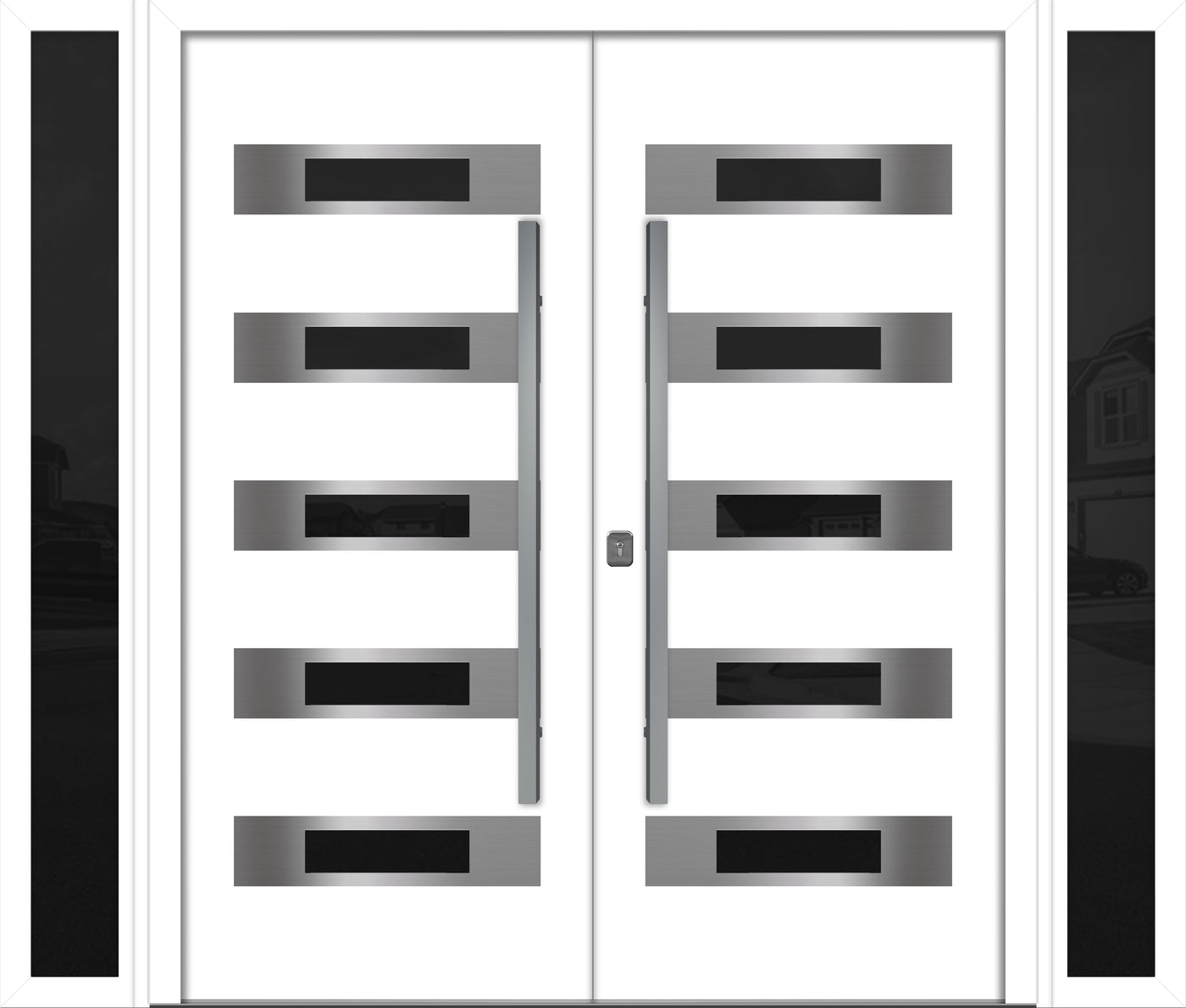 Nova Inox S5 Modern Exterior Double Door W/ (2) 12" Sidelight - Unit 98x81 3/8 - White (Copy) - Doors and Beyond
