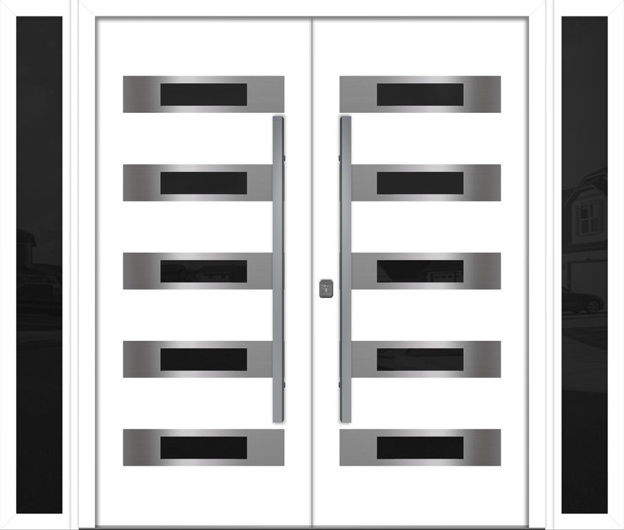 Nova Inox S5 Modern Exterior Double Door W/ (2) 12" Sidelight - Unit 98x81 3/8 - White (Copy) - Doors and Beyond