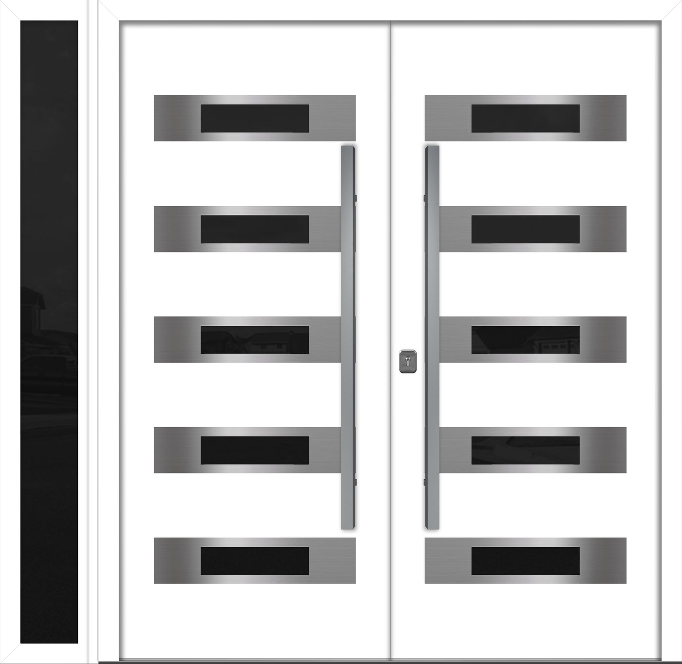 Nova Inox S5 Modern Exterior Double Door W/ (1) 12" Sidelight - Unit 86x81 3/8 - White - Doors and Beyond