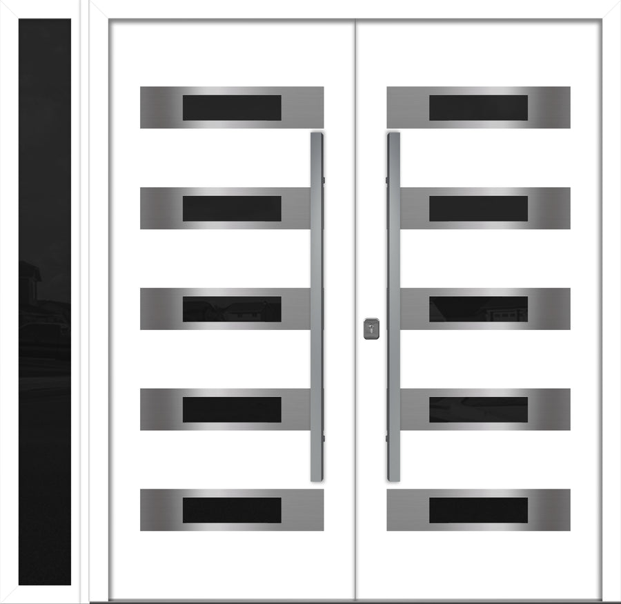 Nova Inox S5 Modern Exterior Double Door W/ (1) 12" Sidelight - Unit 86x81 3/8 - White - Doors and Beyond