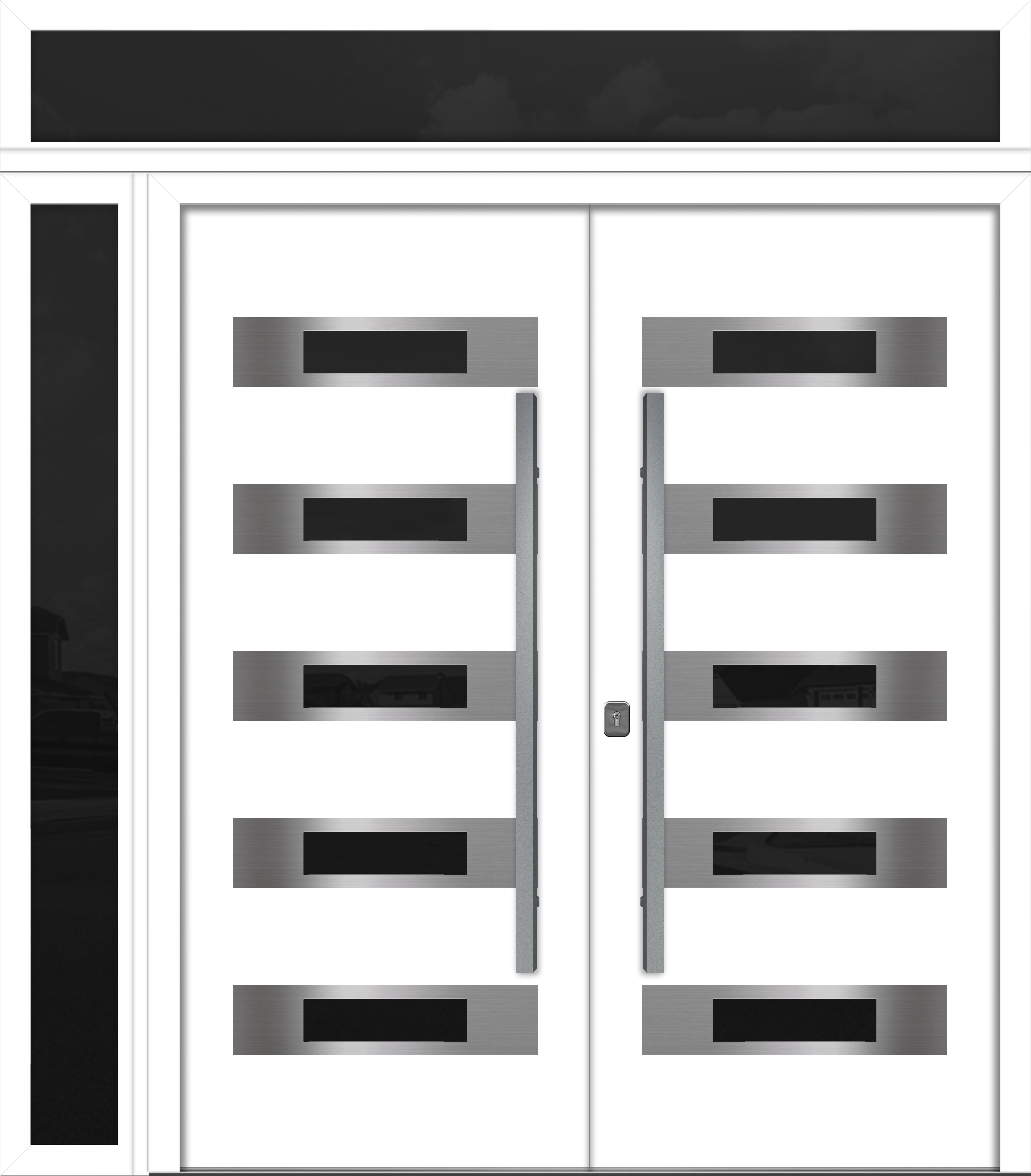 Nova Inox S5 Modern Exterior Double Door 72x80 W/ (1) 12" Sidelight and Transom - Unit 86x95 3/8 - White