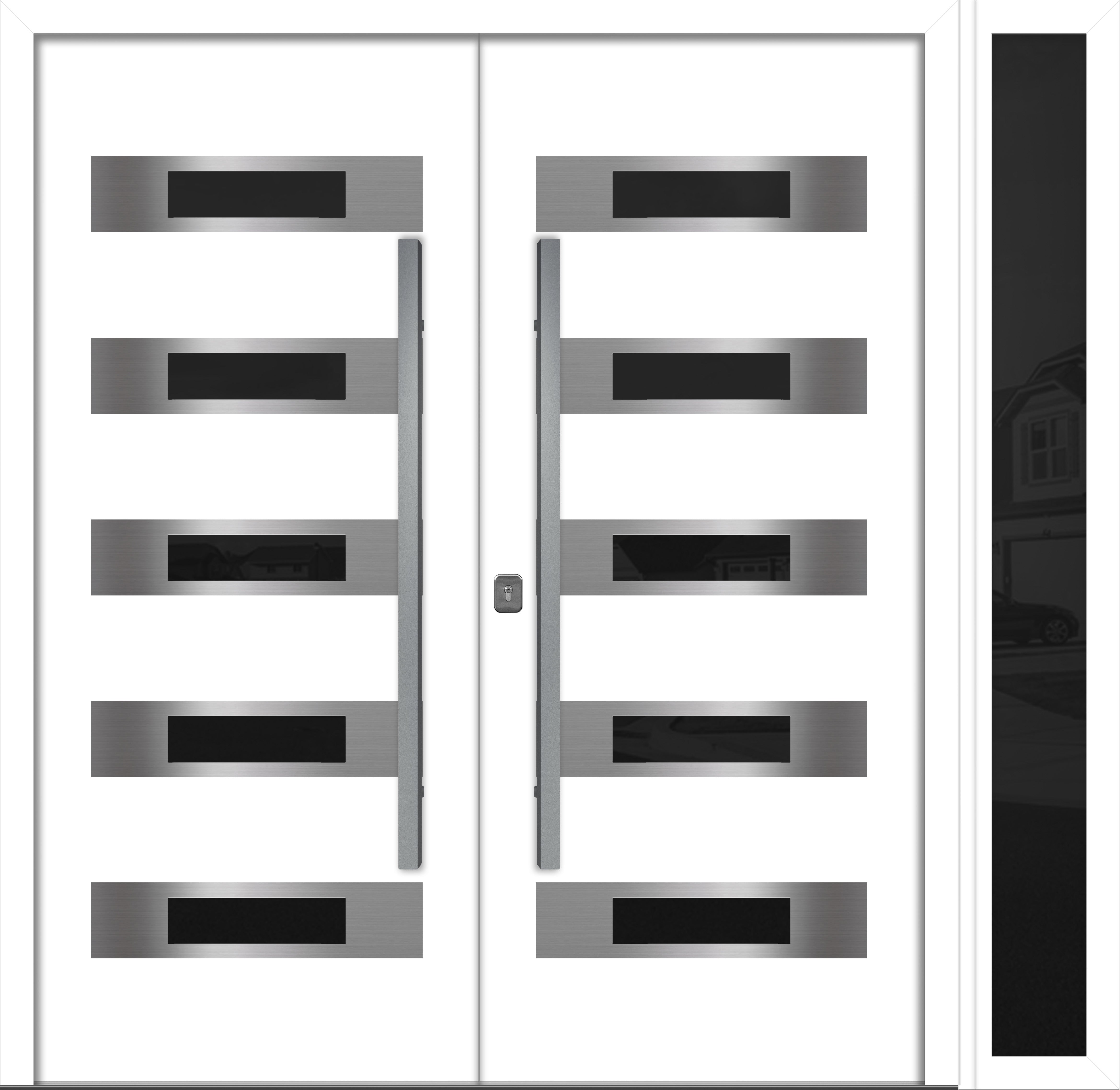 Nova Inox S5 Modern Exterior Double Door W/ (1) 12" Sidelight - Unit 86x81 3/8 - White