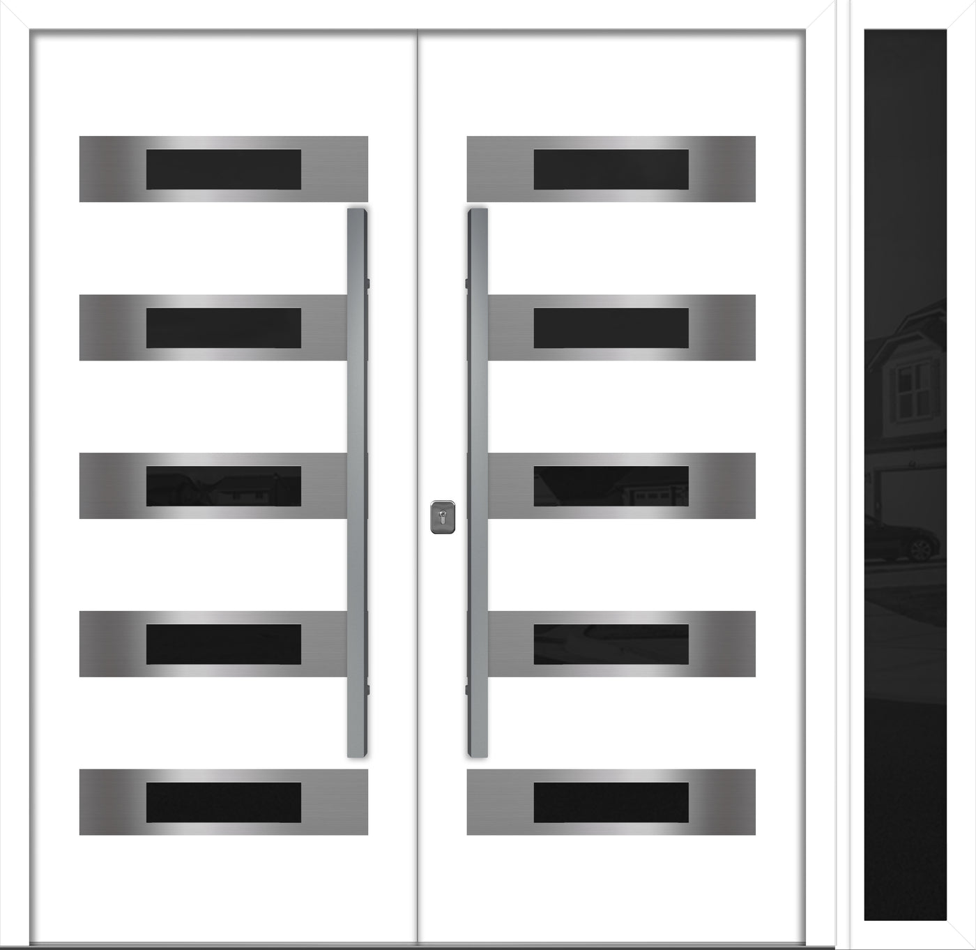 Nova Inox S5 Modern Exterior Double Door W/ (1) 12" Sidelight - Unit 86x81 3/8 - White - Doors and Beyond