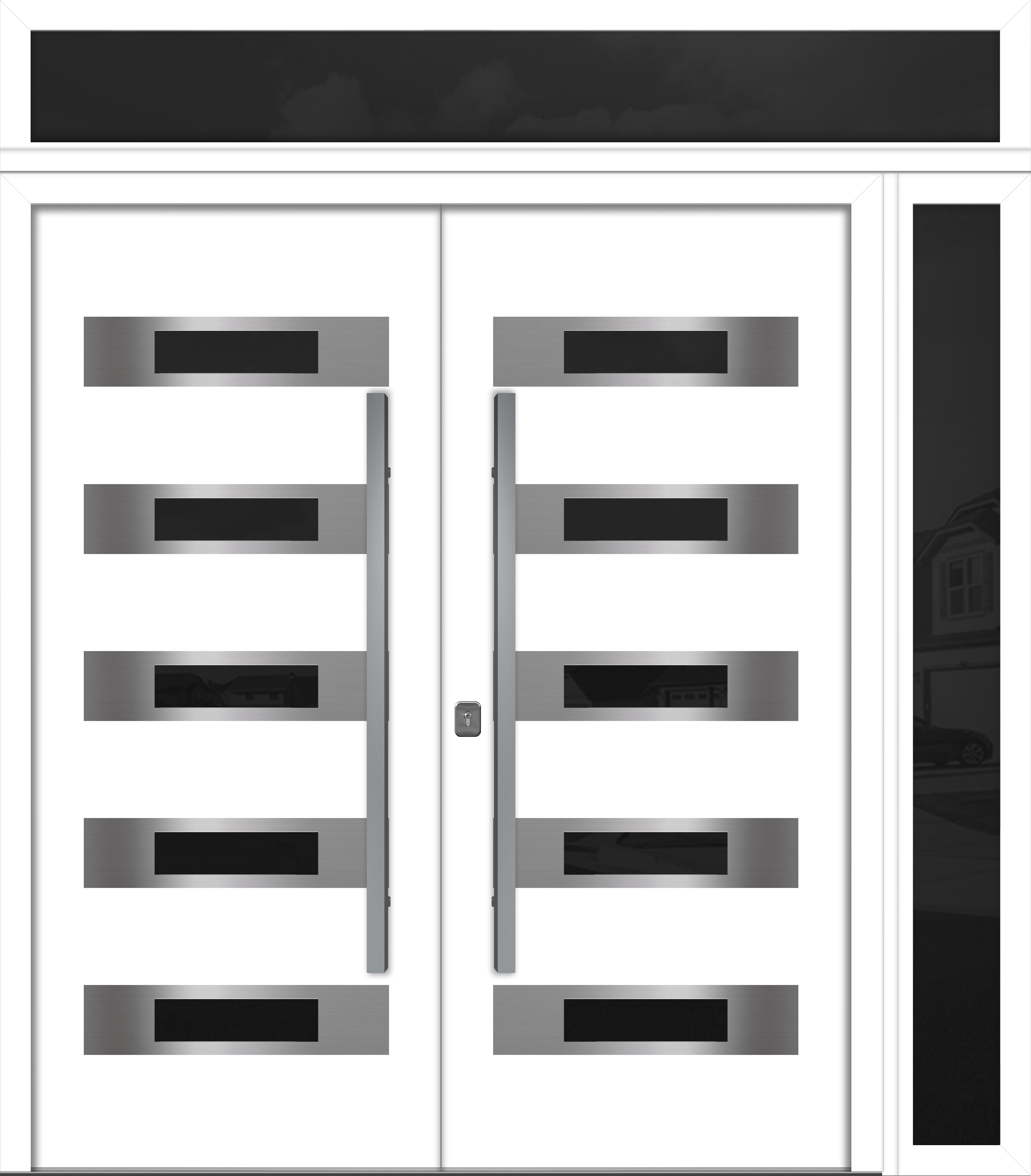 Nova Inox S5 Modern Exterior Double Door 72x80 W/ (1) 12" Sidelight and Transom - Unit 86x95 3/8 - White