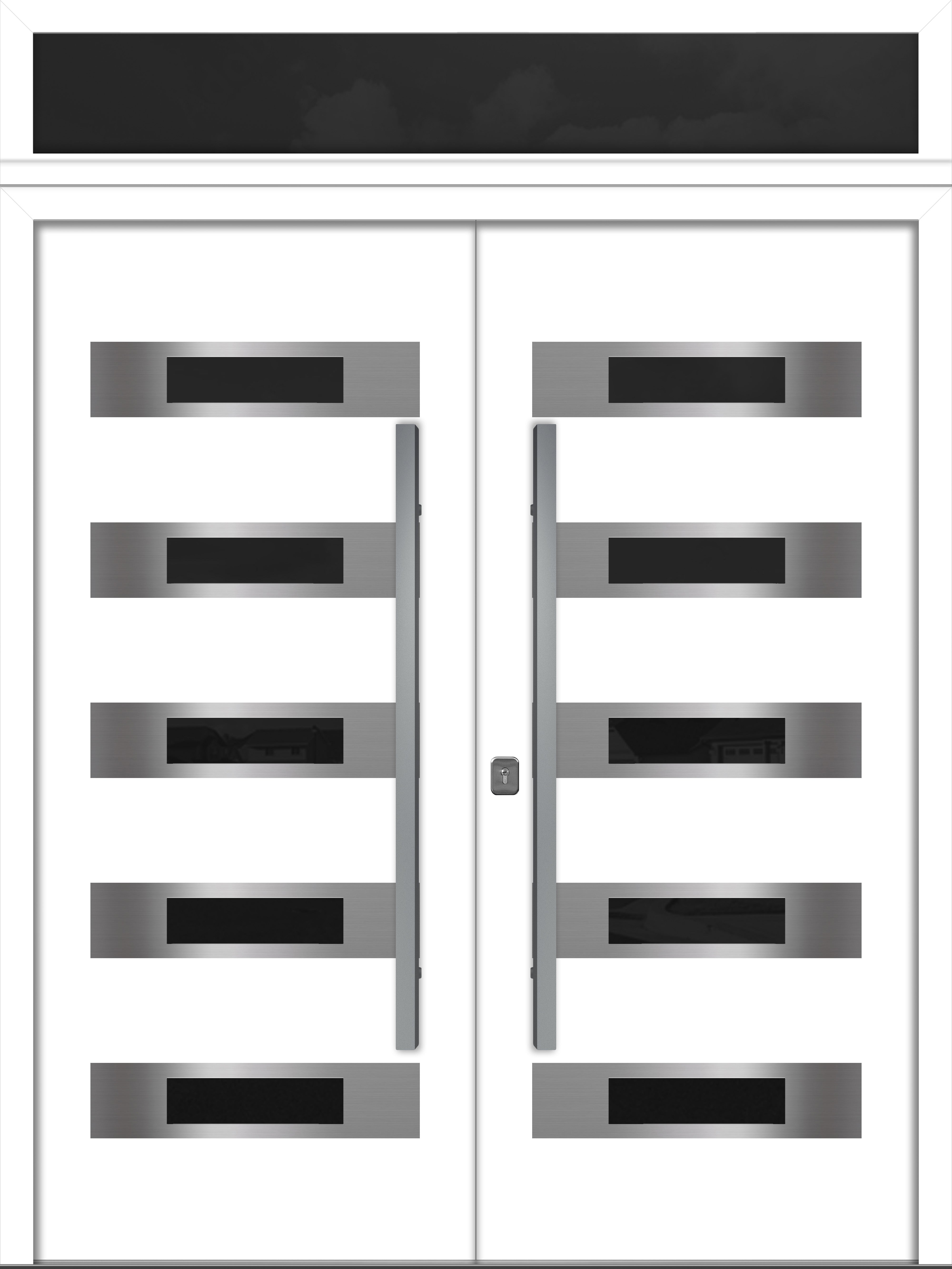 Nova Inox S5 Modern Exterior Double Door 72x80 with Transom - Unit 74x95 1/2 - White