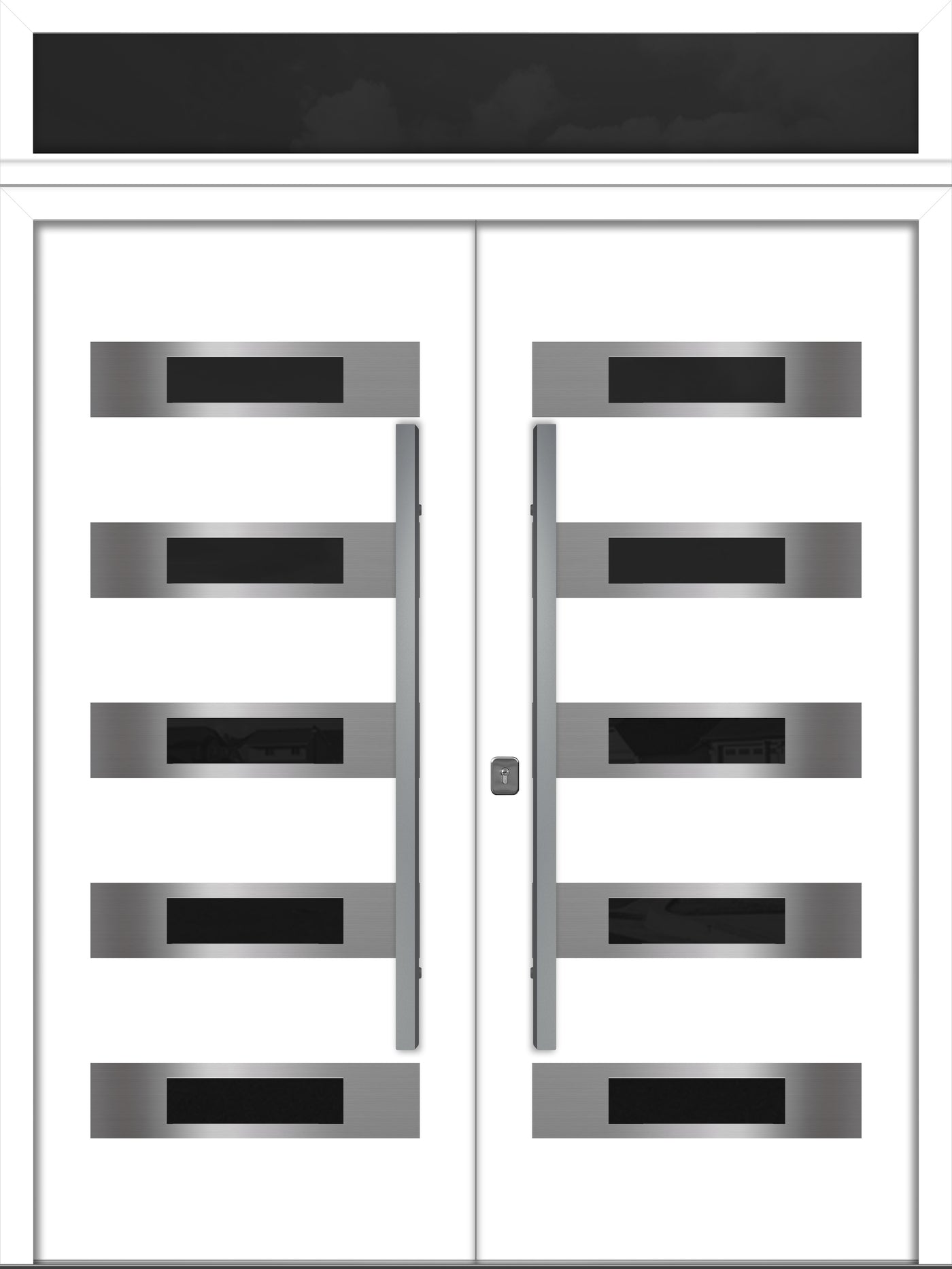 Nova Inox S5 Modern Exterior Double Door 72x80 with Transom - Unit 74x95 1/2 - White - Doors and Beyond