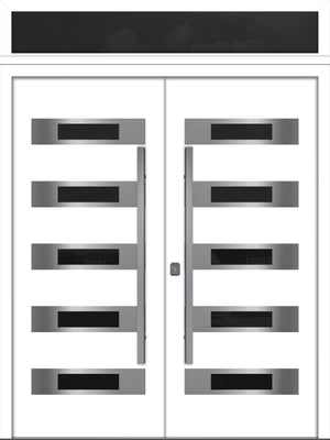 Nova Inox S5 Modern Exterior Double Door 72x80 with Transom - Unit 74x95 1/2 - White - Doors and Beyond