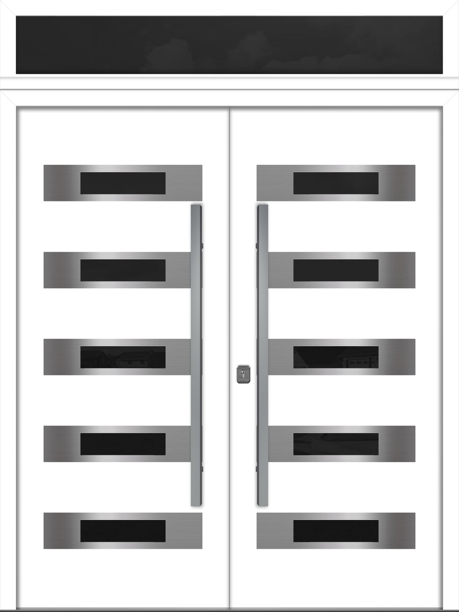 Nova Inox S5 Modern Exterior Double Door 72x80 with Transom - Unit 74x95 1/2 - White - Doors and Beyond