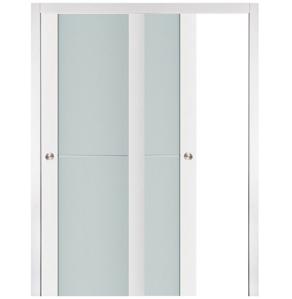 Nova Triplex 002 Soft White Laminated Modern Bypass Door - Doors and Beyond