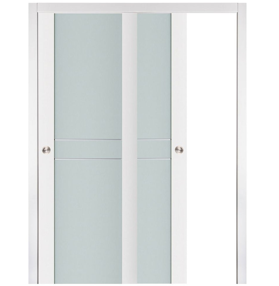Nova Triplex 003 Soft White Laminated Modern Bypass Door - Doors and Beyond