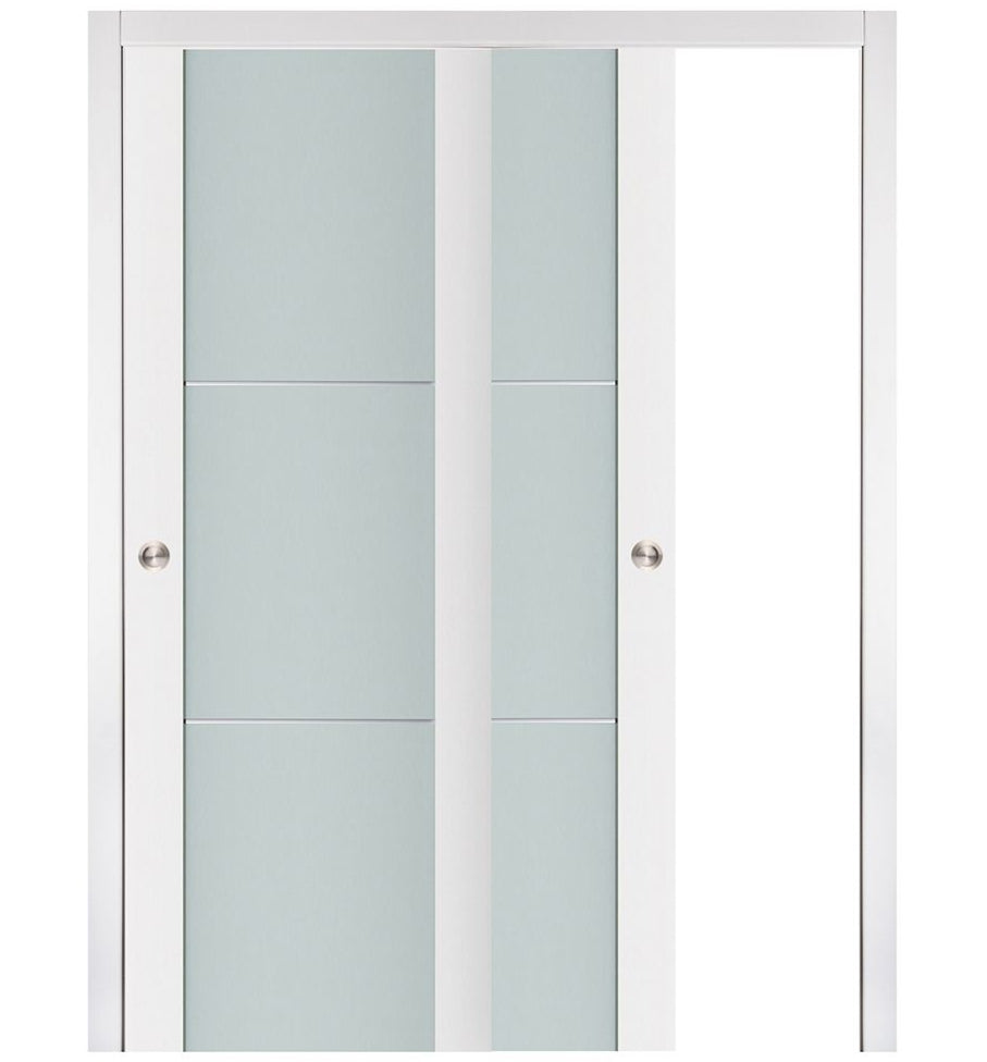 Nova Triplex 004 Soft White Laminated Modern Bypass Door - Doors and Beyond