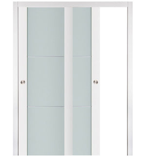 Nova Triplex 004 Soft White Laminated Modern Bypass Door - Doors and Beyond