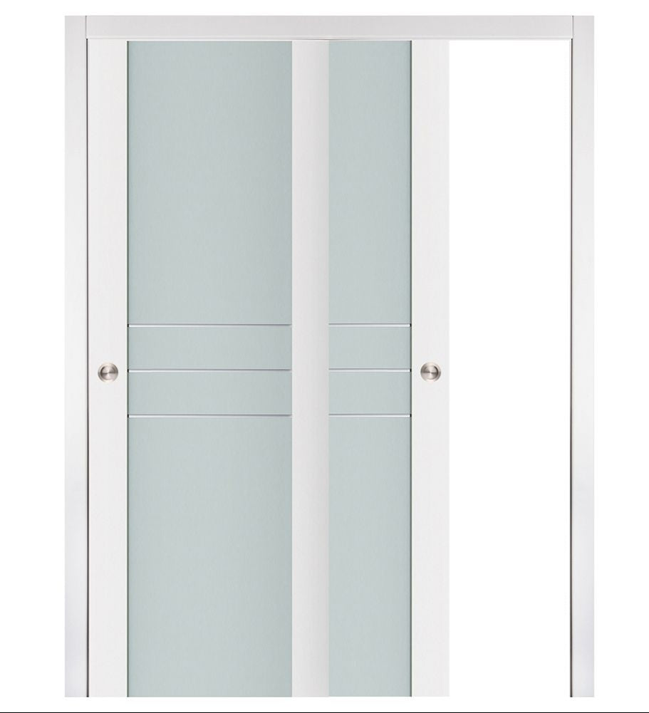 Nova Triplex 005 Soft White Laminated Modern Bypass Door - Doors and Beyond