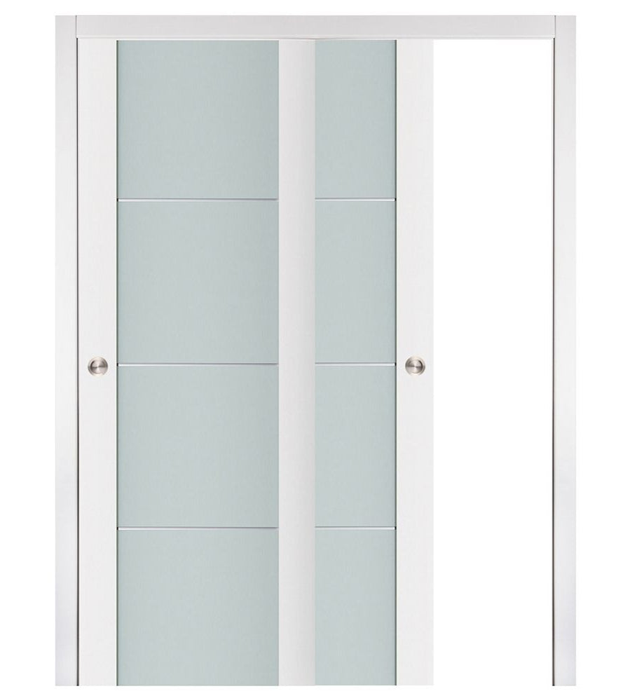 Nova Triplex 006 Soft White Laminated Modern Bypass Door - Doors and Beyond