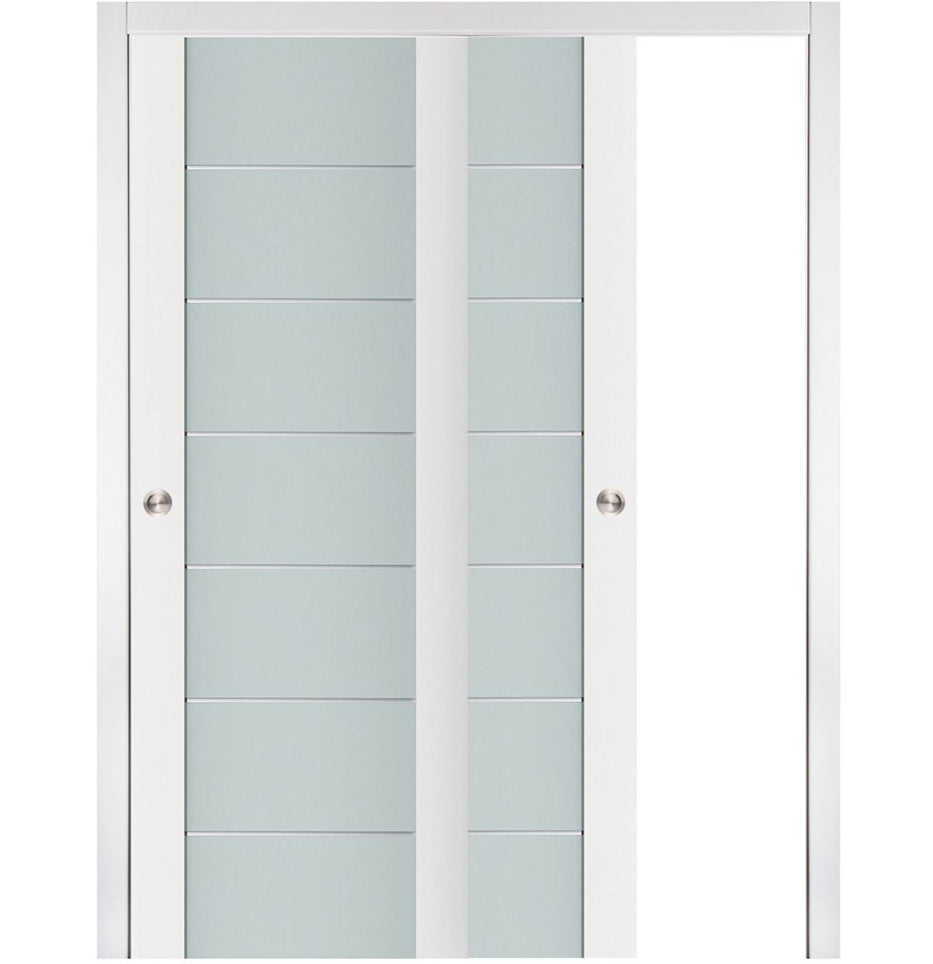 Nova Triplex 009 Soft White Laminated Modern Bypass Door - Doors and Beyond