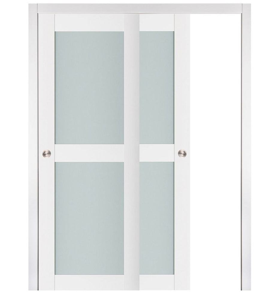 Nova Triplex 020 Soft White Laminated Modern Bypass Door - Doors and Beyond