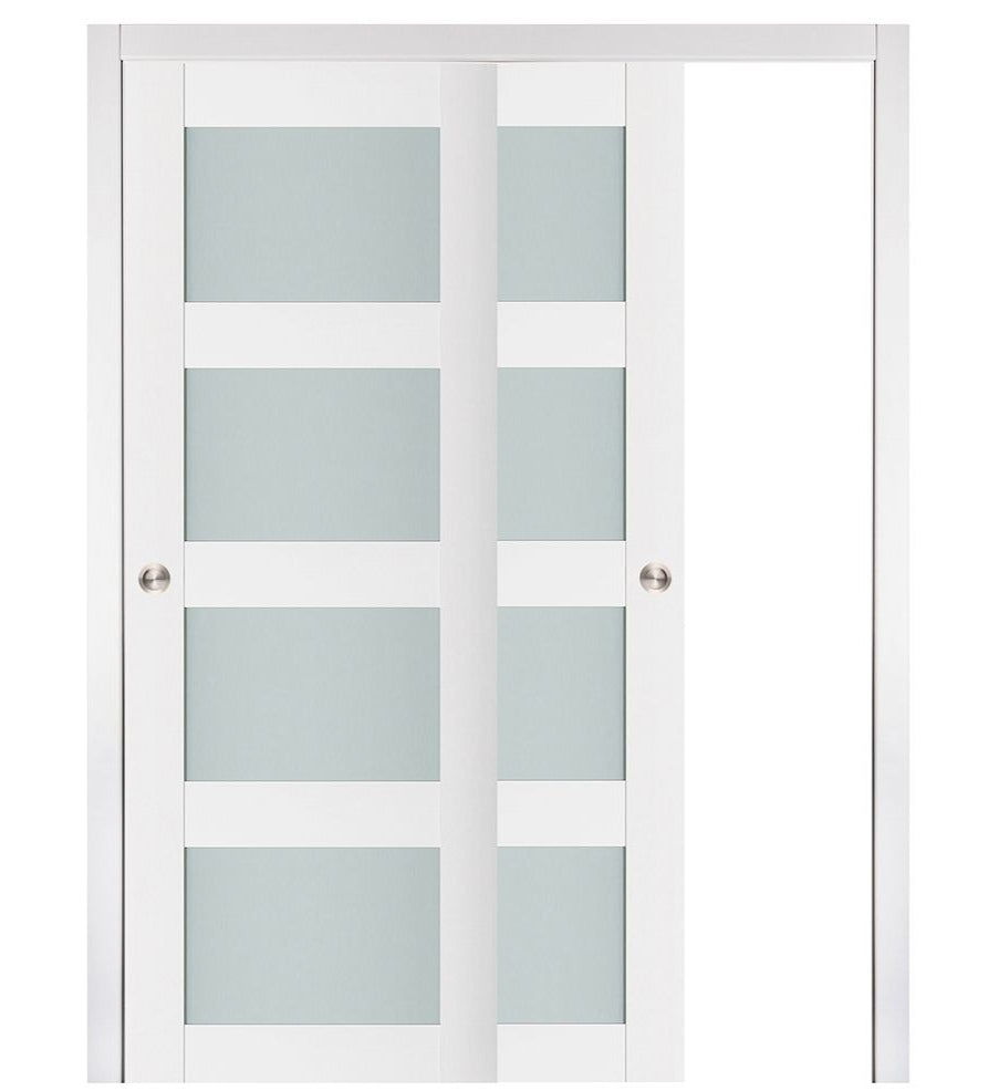 Nova Triplex 021 Soft White Laminated Modern Bypass Door - Doors and Beyond
