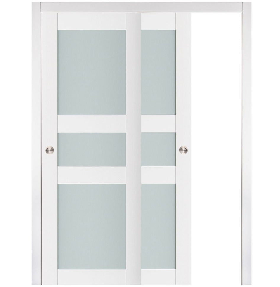 Nova Triplex 029 Soft White Laminated Modern Bypass Door - Doors and Beyond