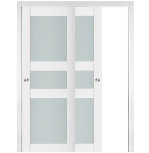 Nova Triplex 029 Soft White Laminated Modern Bypass Door - Doors and Beyond