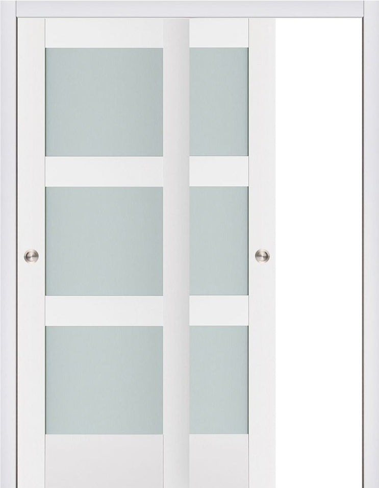 Nova Triplex 058 Soft White Laminated Modern Bypass Door - Doors and Beyond
