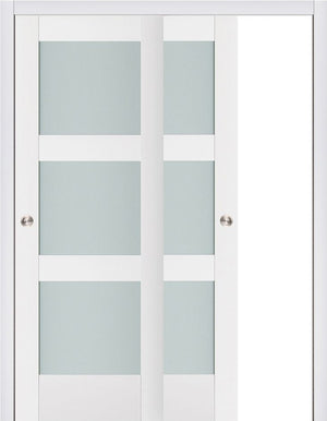 Nova Triplex 058 Soft White Laminated Modern Bypass Door - Doors and Beyond