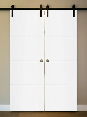 Nova Glam Pro 009 Soft White Laminated Modern Double Barn Door - Doors and Beyond
