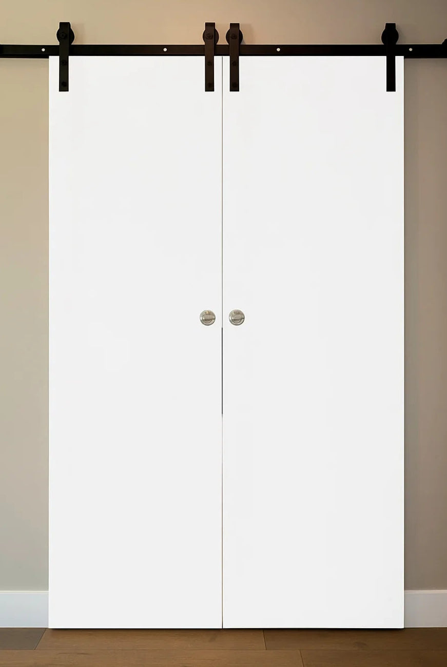 Nova Glam Pro 001 Soft White Laminated Modern Double Barn Door - Doors and Beyond