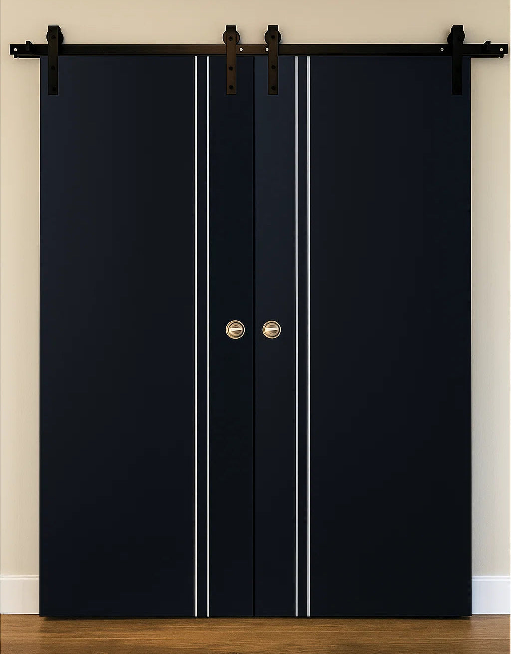 Nova Glam Pro 002 Soft Black Laminated Modern Double Barn Door - Doors and Beyond