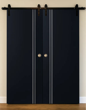 Nova Glam Pro 002 Soft Black Laminated Modern Double Barn Door - Doors and Beyond