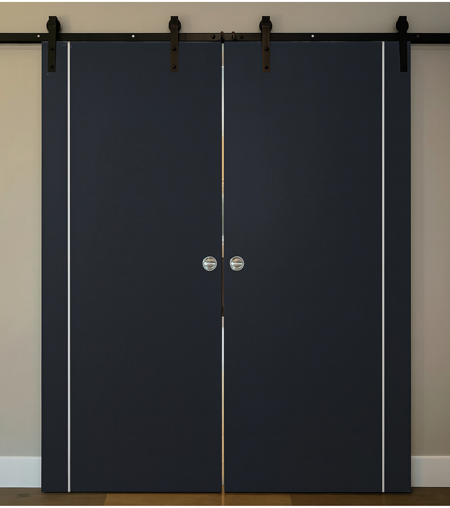 Nova Glam Pro 005 Soft Black Laminated Modern Double Barn Door - Doors and Beyond