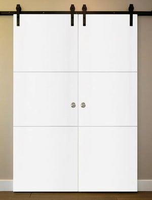 Nova Glam Pro 006 Soft White Laminated Modern Double Barn Door - Doors and Beyond