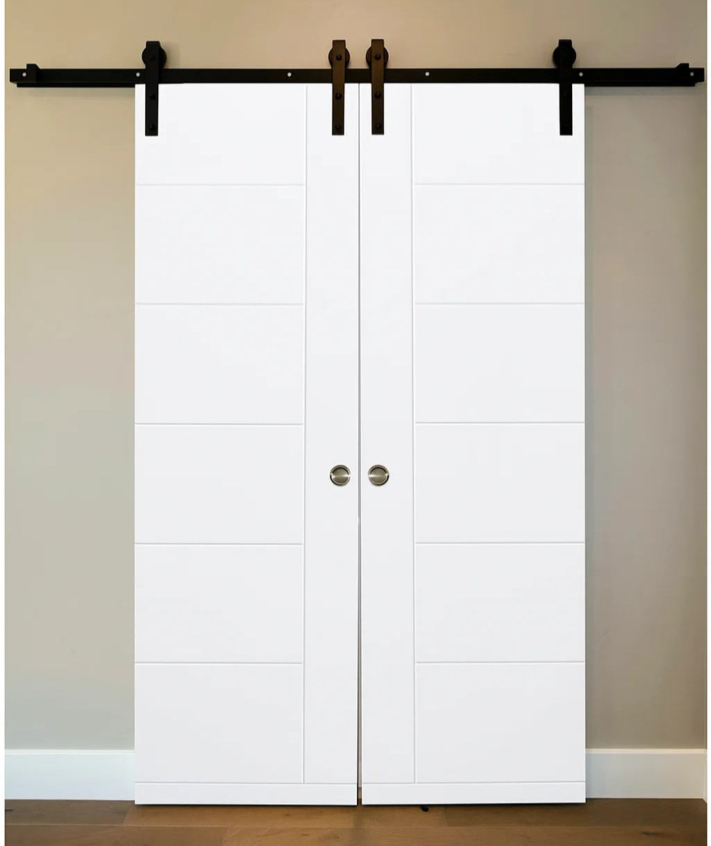 Nova Groove Soft White Laminated Modern Double Barn Door - Doors and Beyond