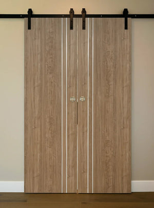 Nova HG002 Dark Aloe Wood Laminated Modern Double Barn Door - Doors and Beyond