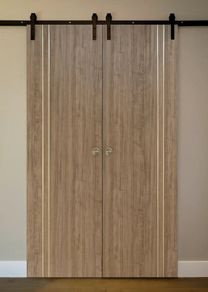 Nova HG002VR Dark Aloe Wood Laminated Modern Double Barn Door - Doors and Beyond