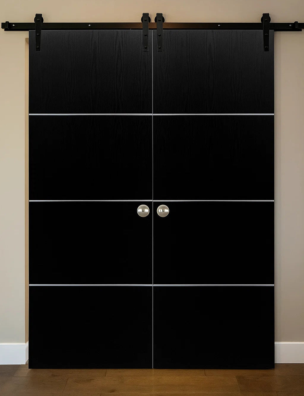 Nova HG008 Black Ash Laminated Modern Double Barn Door - Doors and Beyond
