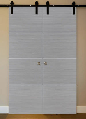 Nova HG008 Silver Wood Laminated Modern Double Barn Door - Doors and Beyond
