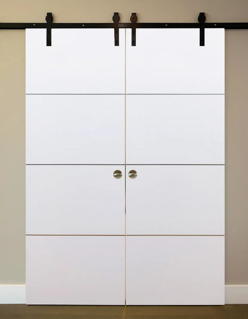 Nova HG008 White Drawing Laminated Modern Double Barn Door - Doors and Beyond