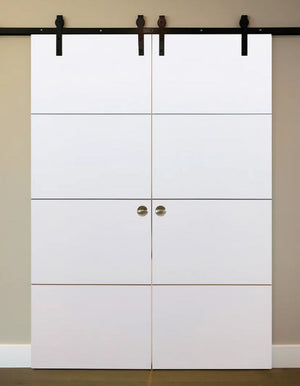 Nova HG008 White Drawing Laminated Modern Double Barn Door - Doors and Beyond