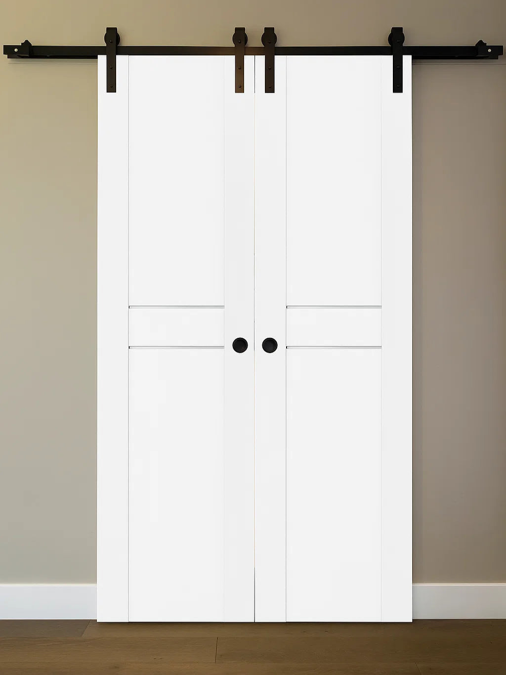Nova Stile 003 Soft White Laminated Modern Double Barn Door - Doors and Beyond