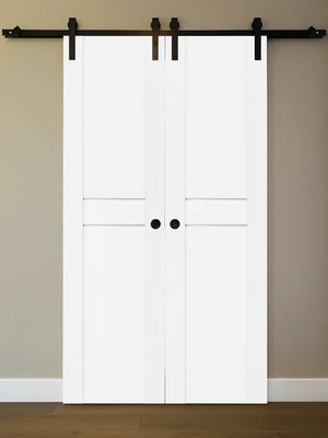 Nova Stile 003 Soft White Laminated Modern Double Barn Door - Doors and Beyond