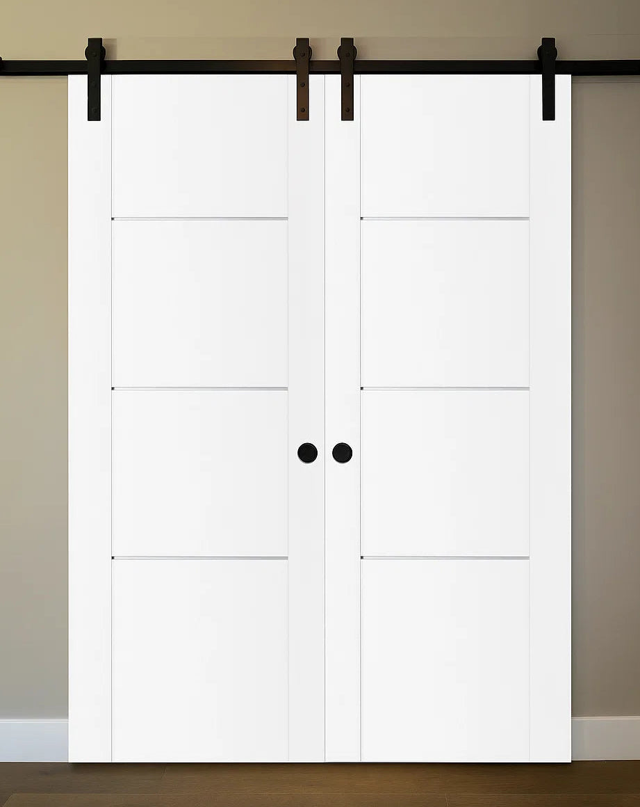 Nova Stile 006 Soft White Laminated Modern Double Barn Door - Doors and Beyond